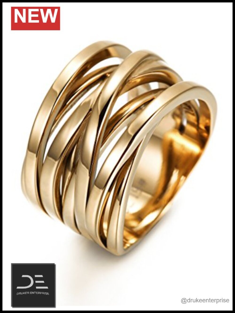 13.7mm Gold Plated Stainless Steel Cross Ring Enhancers Statement Engagement